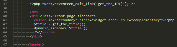 Front page sidebar code.
