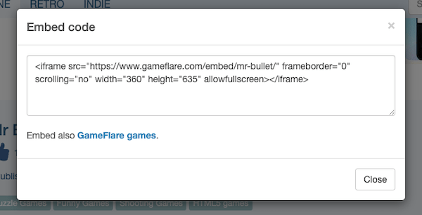 game-flare2 Then simply grab the embed code to feature the game on your website