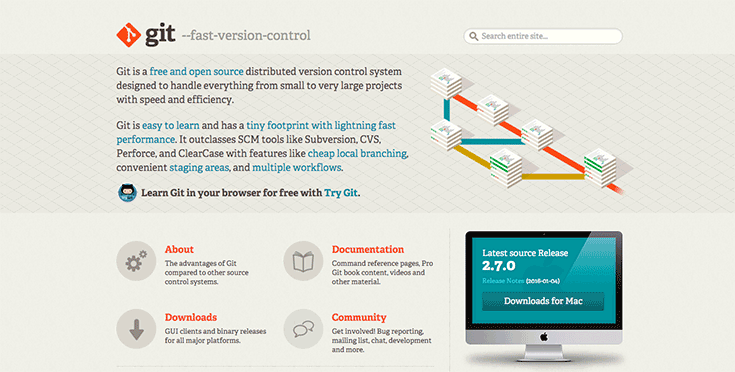 Git is a free and open source distributed version control system for projects of all shapes and sizes.