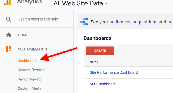 Screenshot of Google Analytics How to Access Dashboards