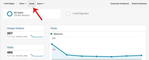 Screenshot of where to find Google Analytics Access Send Email Settings