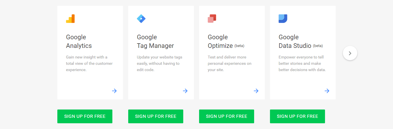 Screenshot of buttons a Google analytics website