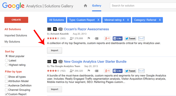 Screenshot of Google Analytics How to Import Dashboards and Custom Reports