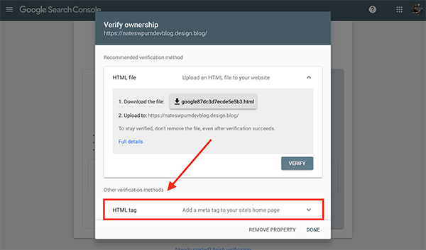 Google Search Console other verification method.