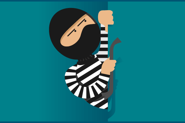 Illustration of a robber with a crowbar opening a door.