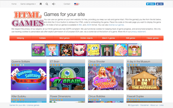 html-games Html games is a great option if you're willing to host other people's games