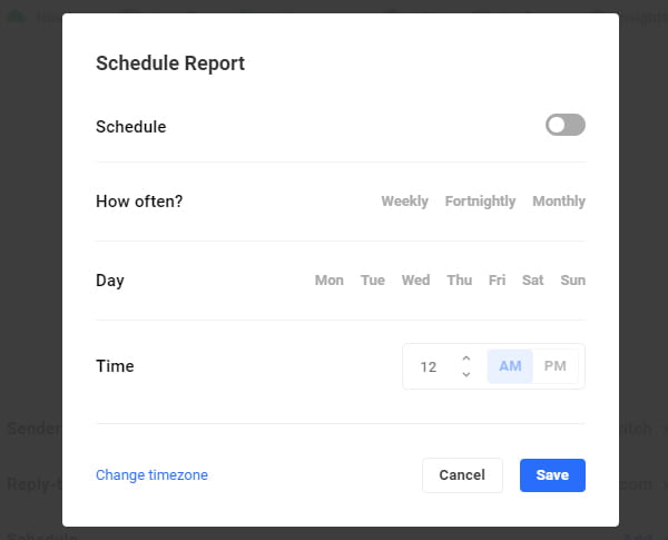 Schedule Report screen.