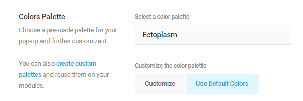 Showing the color palette customization options