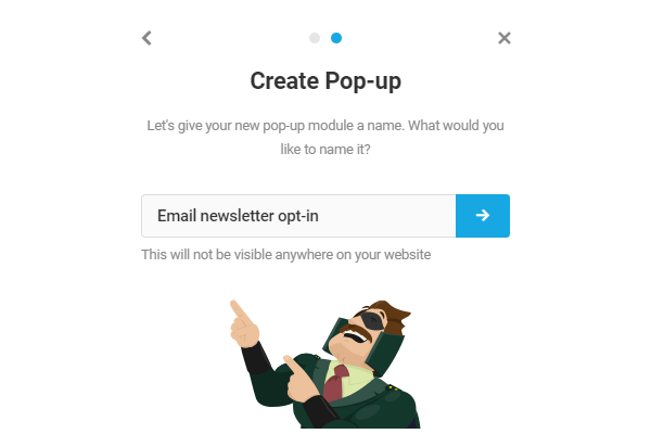 Entering the name for the pop-up, in this case, email newsletter opt-in