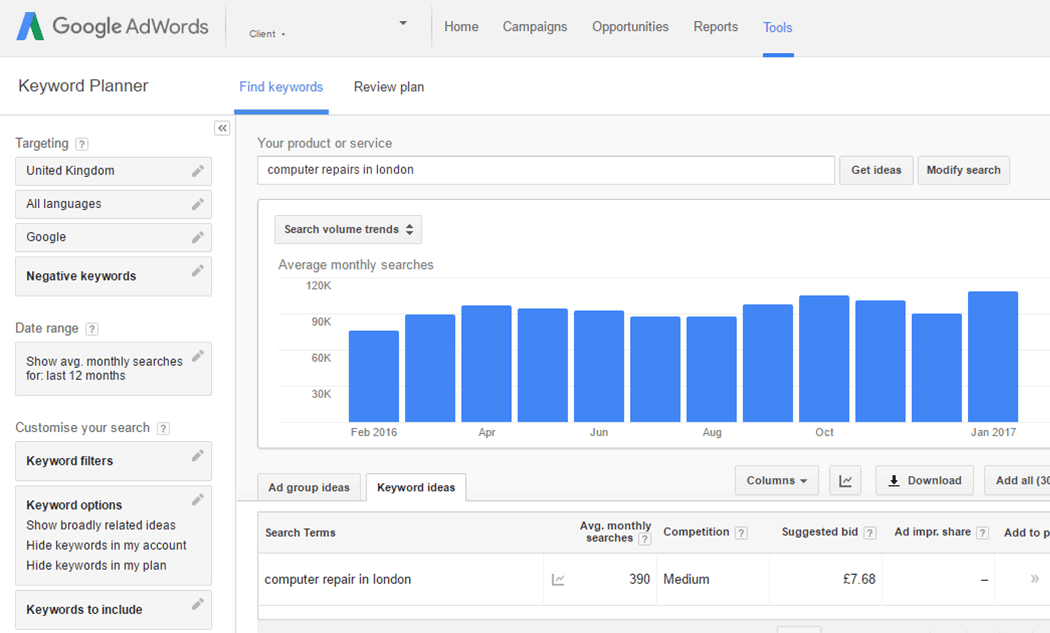 Figure out what it is that your potential customers are searching for with Google's Keyword Planner.
