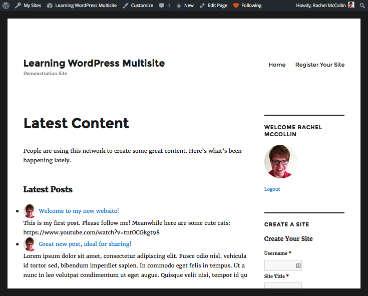 The Latest Content page in the front-end of the main site