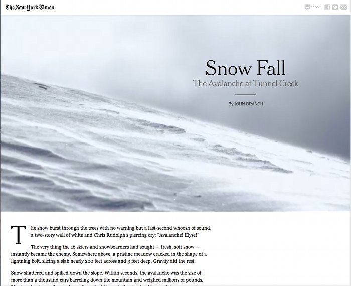 Screenshot of the title page of Snow Fall