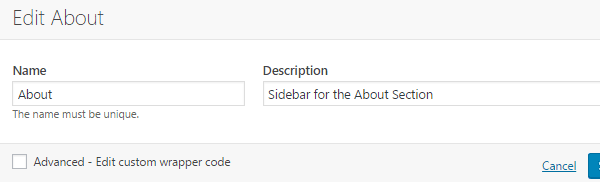 Naming the custom sidebar.