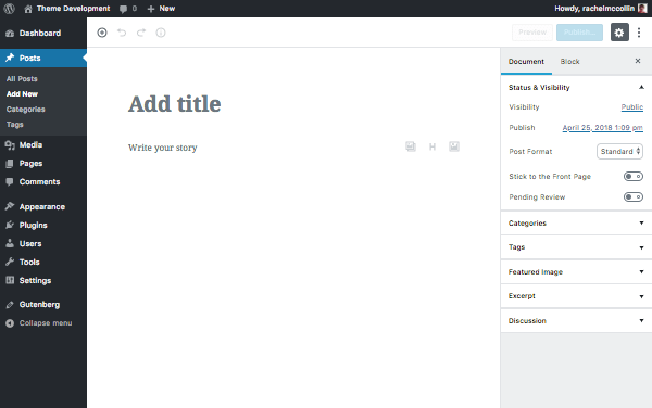 A new post in the Gutenberg editor