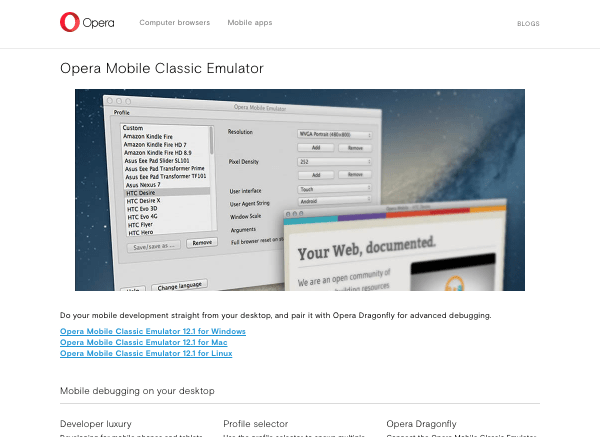 The Opera emulator website