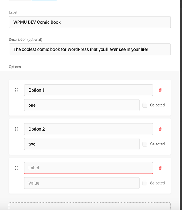 options-forminator Option area in Forminator.
