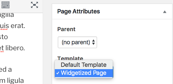 page template selector in the page editing screen
