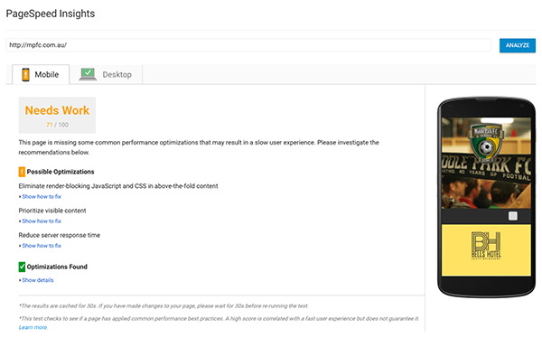Pagespeed mobile score
