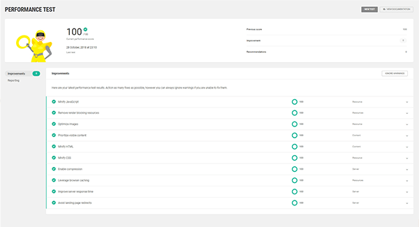 One hundred Hummingbird page speed score