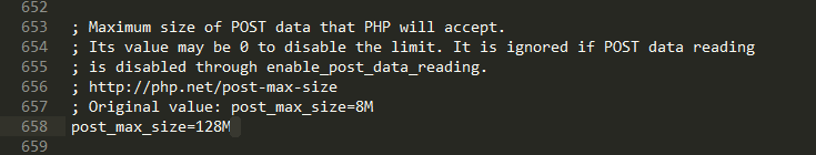 post-max-size-increased post_max_size increased to 128M
