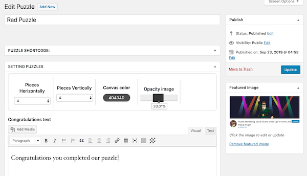 puzzle-wp You can adjust many settings for your custom puzzle