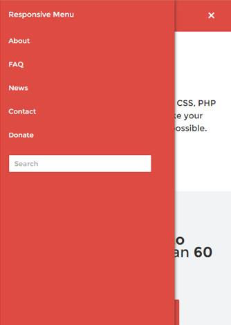 Responsive menu plugin - screenshot on mobile
