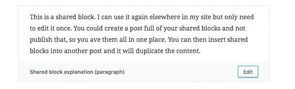 When a block is saved, the title appears below the content