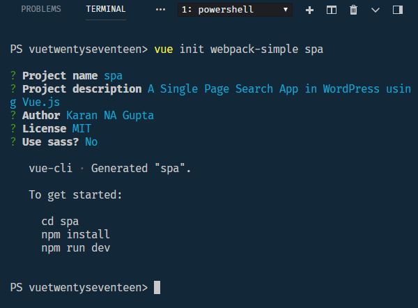 vue app with vue init and webpack template