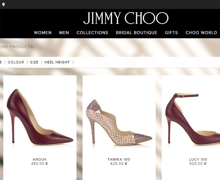 The Jimmy Choo site definitely targets women but it uses black and white.