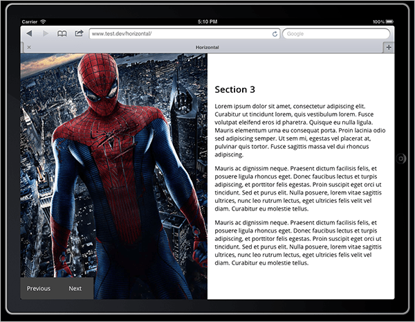 Screenshot with image of Spider-Man talking up the full left-hand half of the page