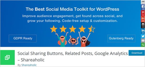 Shareaholic Social Sharing Buttons, Related Posts, and Google Analytics plugin for WordPress.
