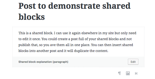 a shared block added to a new post