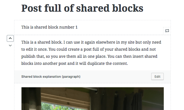 a draft post containing nothing but shared blocks
