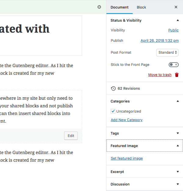 the tabs in Gutenberg