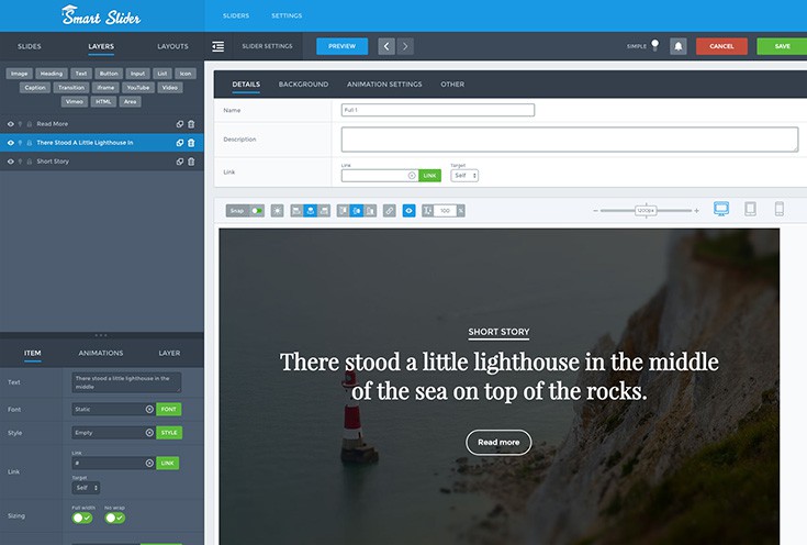 The slide editing interface