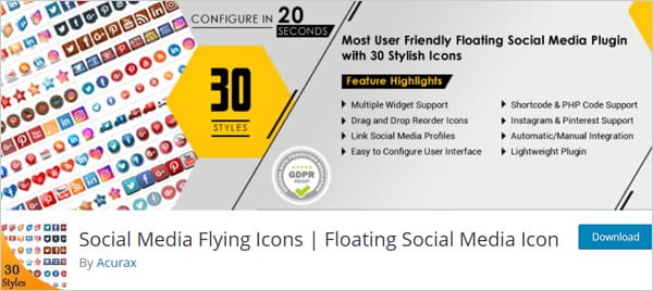 Social Media Flying Icons | Floating Social Media Icon WordPress plugin.