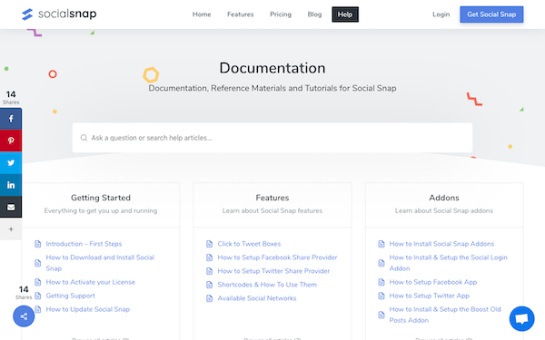 the social snap documentation and help page