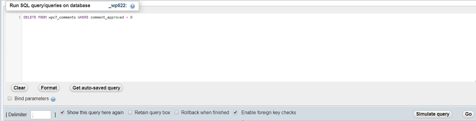 SQL Delete Unapproved Comments