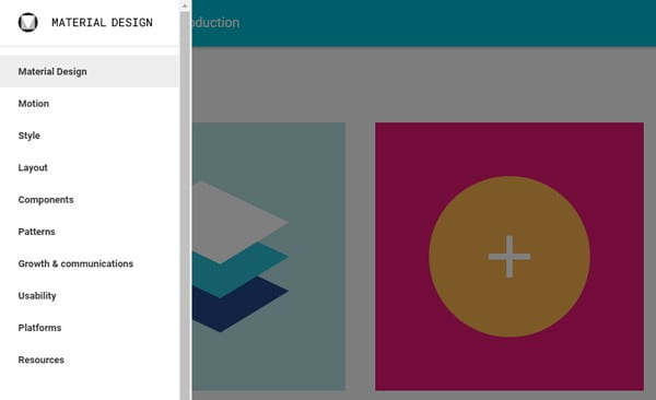 The areas covered in Google's Material Design guidelines