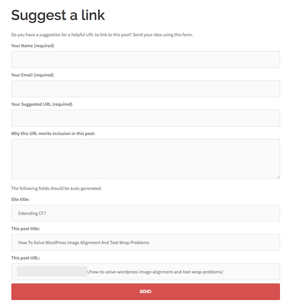 Form showing dynamic text fields: site title, post title and URL