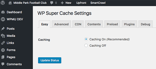 WP Super Cache settings