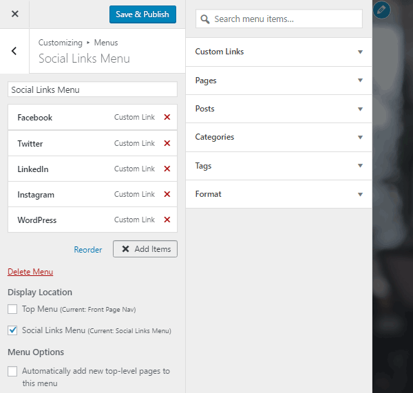 Updating social links in the Twenty Seventeen WordPress theme.