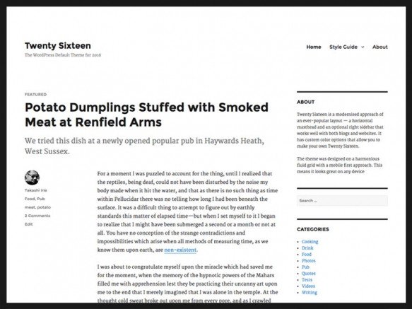 Twenty sixteen theme - demo screenshot