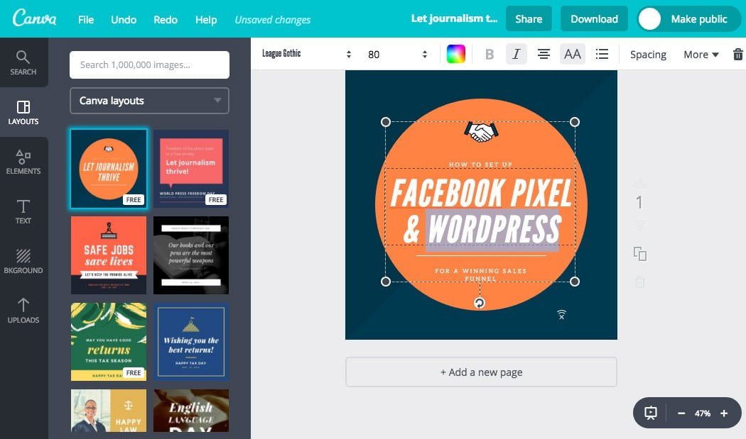 Updating the text is easy in Canva – just double-click the textarea.