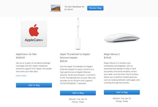 Upsell and Cross-sell - MacBook Air Product Cross-sell