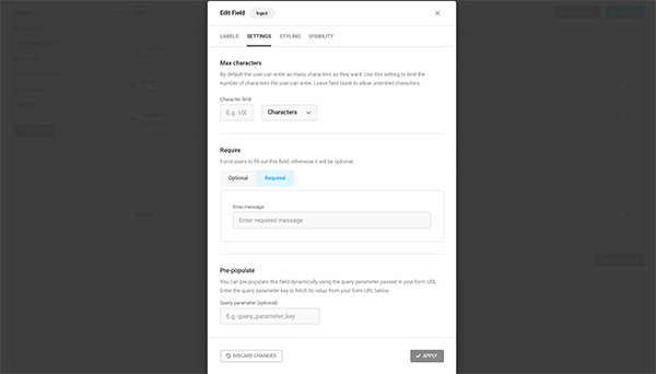 The username settings area.