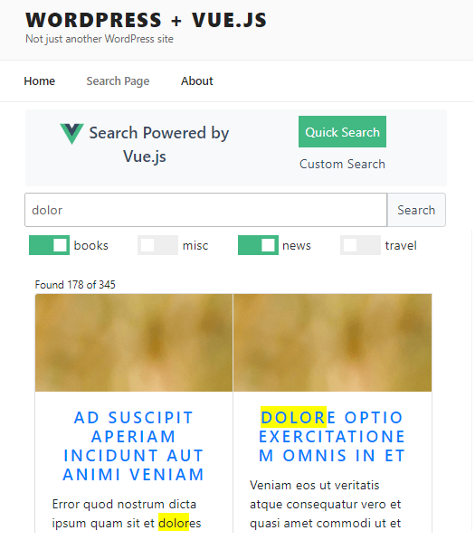 vue search app wordpress