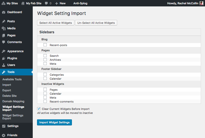 Widget import screen
