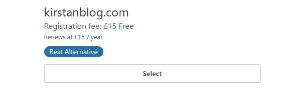 Showing the domain being offered for £15