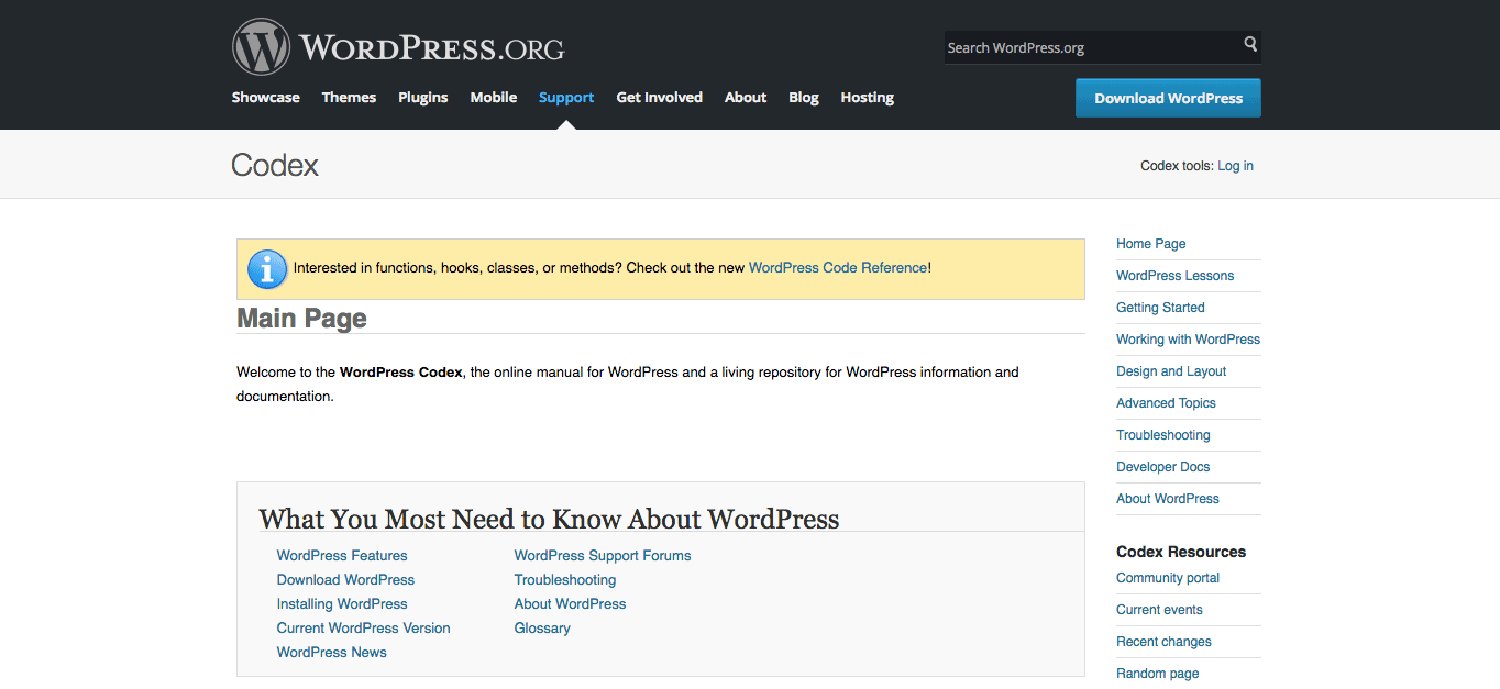The Codex is a fantastic source of information about all things WordPress.